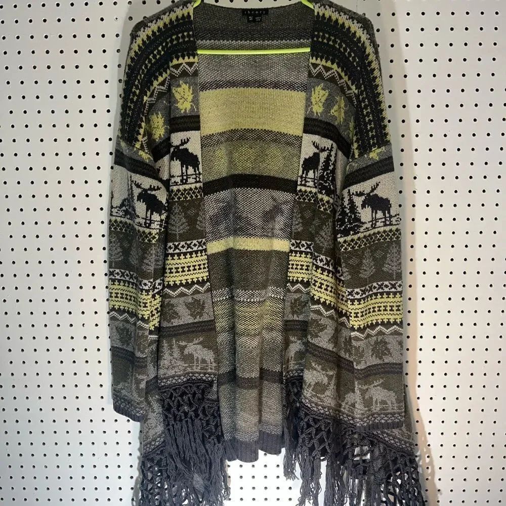 Theory moose/wilderness print poncho cardigan sweater